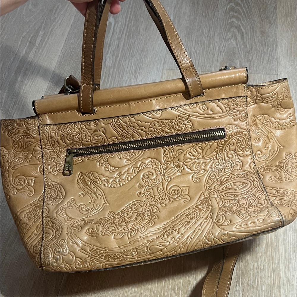 Tan Embossed Paisley Leather Tote Bag - Picture 7 of 9